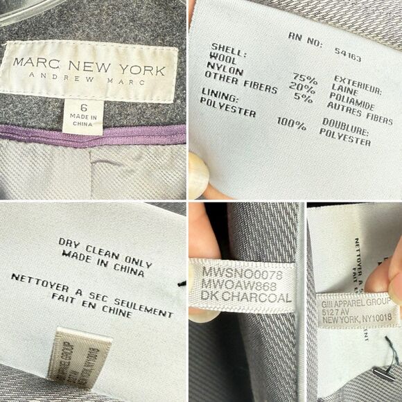 Marc New York Gray Wool Trench Coat Double Breasted Belted Women’s Size 6 Small - Picture 10 of 16